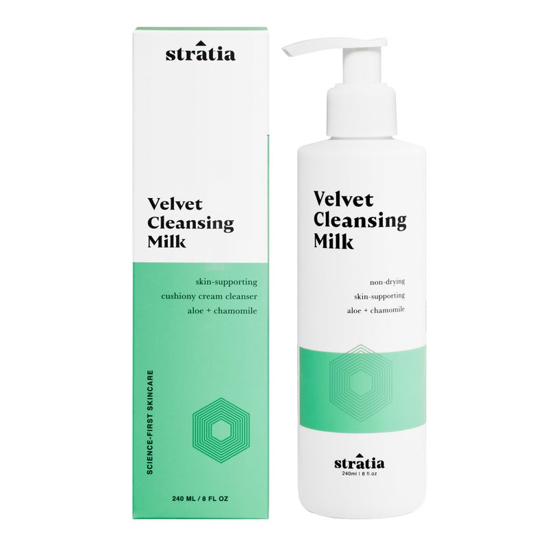 Stratia Velvet Cleansing Milk - Gentle Cream Face Cleanser, Moisturizing & Non-Foaming with Chamomile, Olive Oil & Aloe Vera, 8 Fl Oz - Image 1